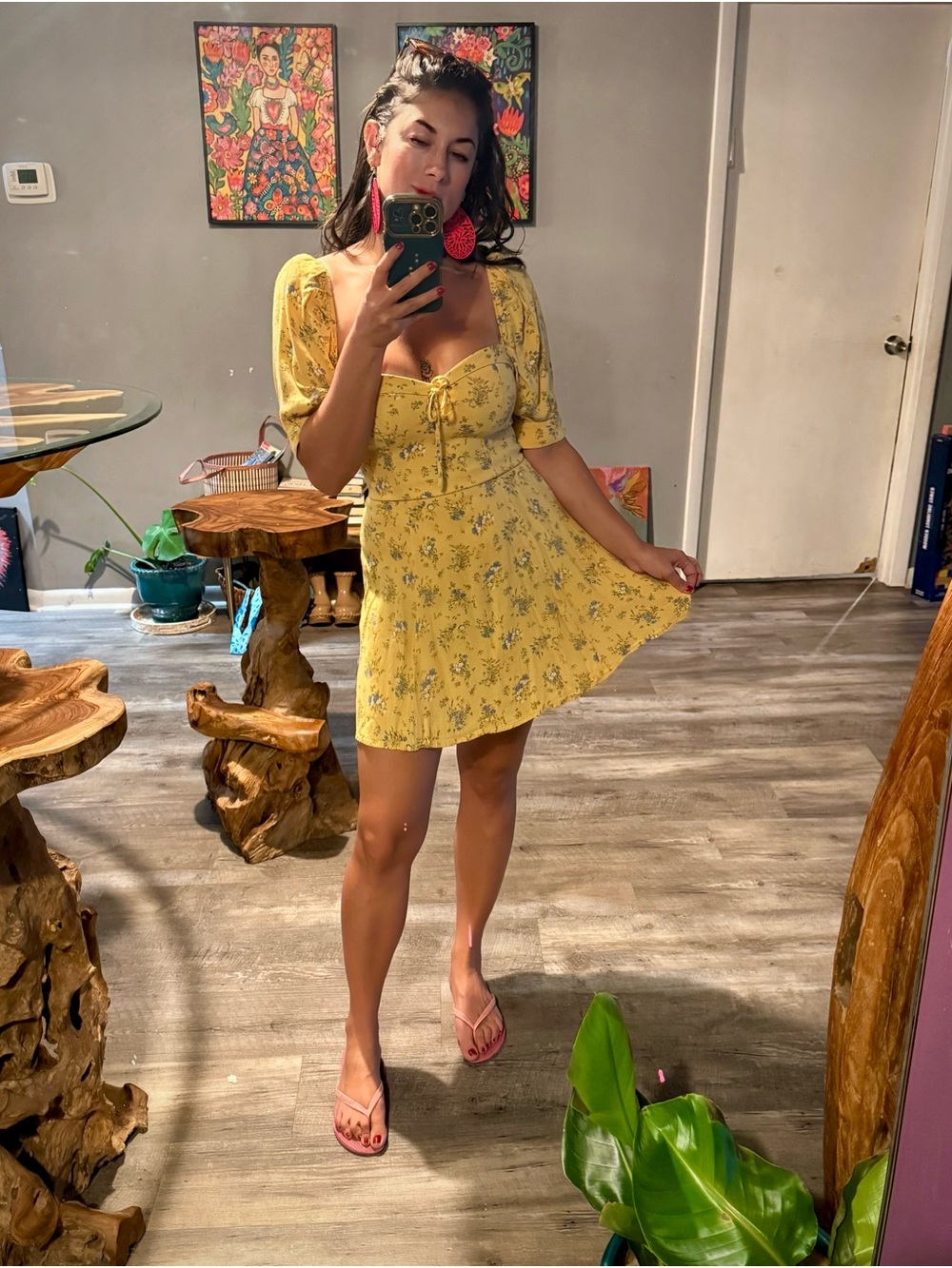 Reformation Yellow Floral Mini Dress